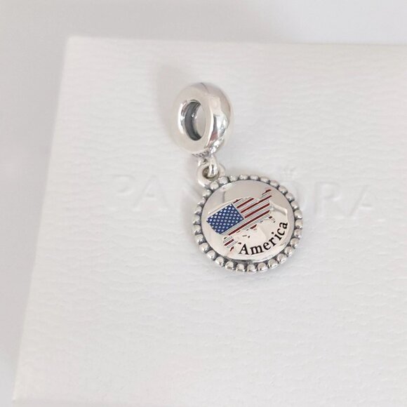 Pandora America Flag Map Exclusive Travel Dangle Charm S925 Silver with box - Picture 3 of 6